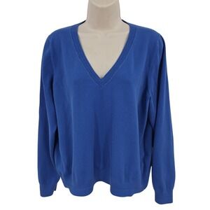 Boden Sweater Women L Blue V Neck Knit Pullover Stretch Work Preppy Casual